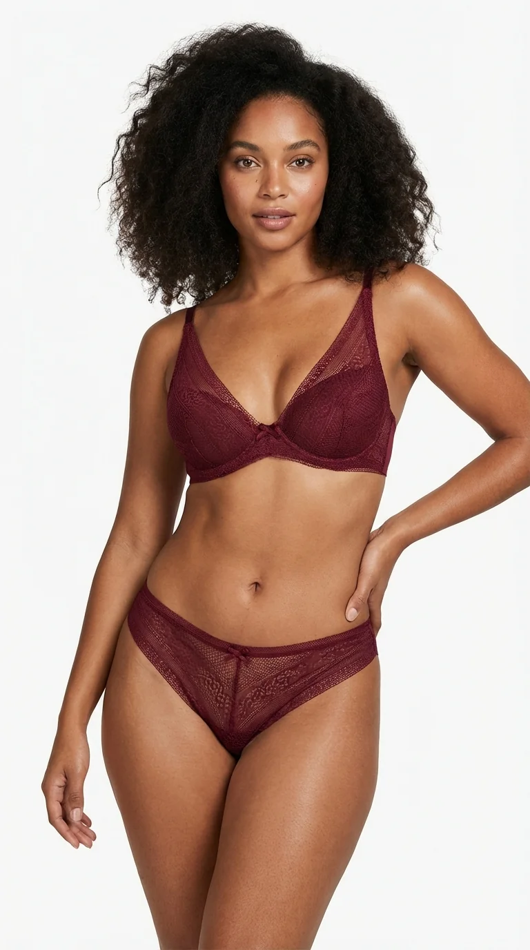 Kadın Sexy Tanga Komple Tül Şeffaf Külot Fiyonklu Detay Mürdüm - Ön Görünüm - LunaIntim